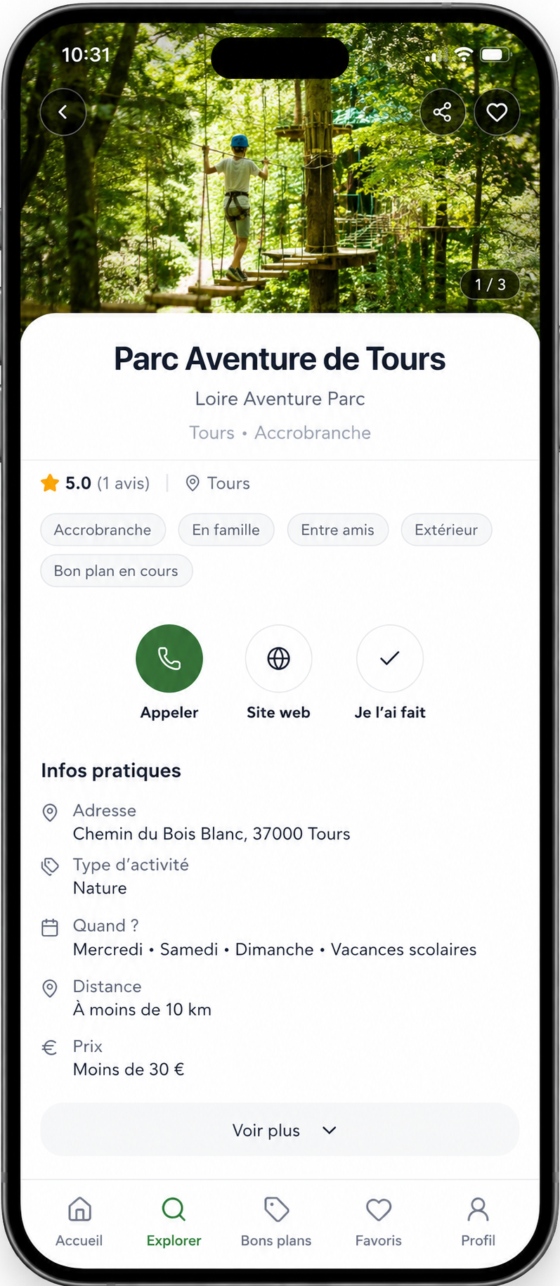 Liste d'activités disponibles sur Activitiee